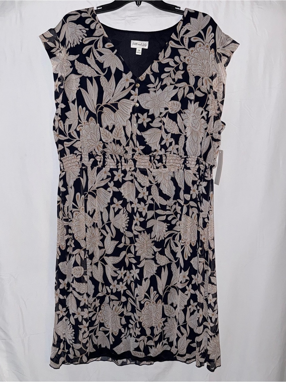 NWT Kate And Lily Black Floral V-Neck Smocked Waist Dress Size 2X